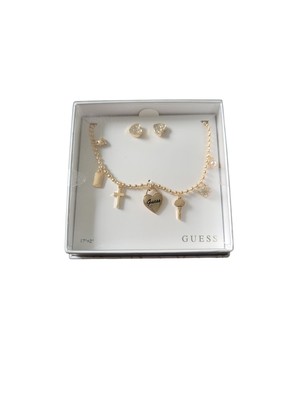Guess 18'' Gold Plated Necklace With Earrings NWT