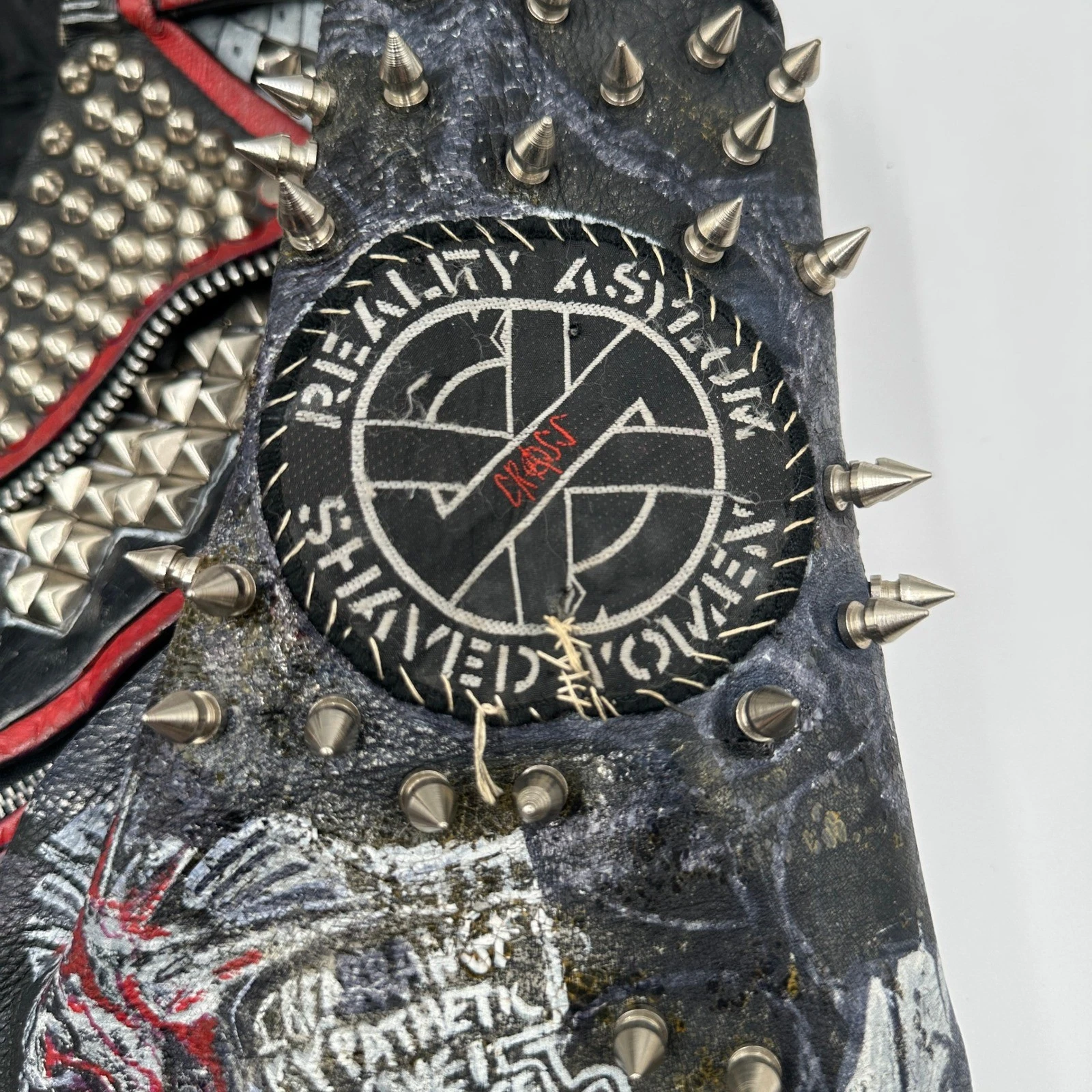 Vintage Leather Sheen Rudimentary Peni Studded Rare Wearable Art Punk Jacket image 12