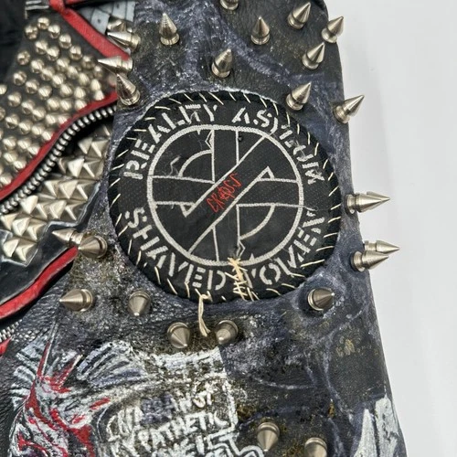 Vintage Leather Sheen Rudimentary Peni Studded Rare Wearable Art Punk Jacket image 12