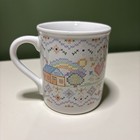Vtg 1986 Printed "Cross-Stitch" Mug Current Japan House and rainbow cottage cozy