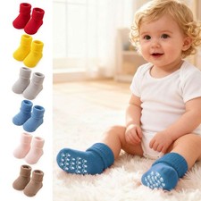 1/6 Pairs Pure Cotton Anti-slip Non Skid Baby Toddlers Grips Floor Walking Socks