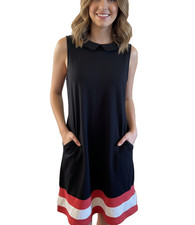 Revival Dress Size 14 Black Collared A-line  Stripes Red White Casual Work Party