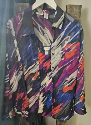 1X Liz Baker Twin Set Blouse Top Shirt 2fer Two-fer Geometric Retro Boho