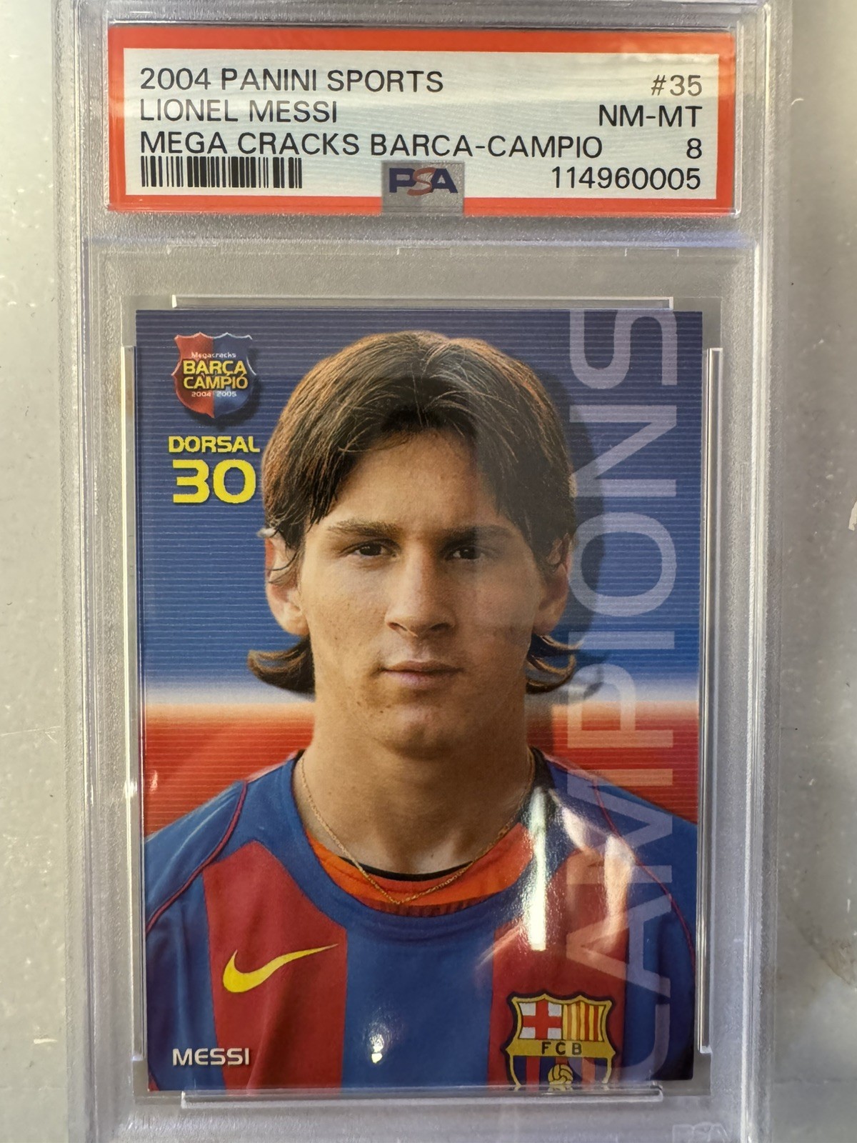 2004 Panini Sports Mega Cracks Barca-Campio #35 Lionel Messi RC Rookie PSA 8