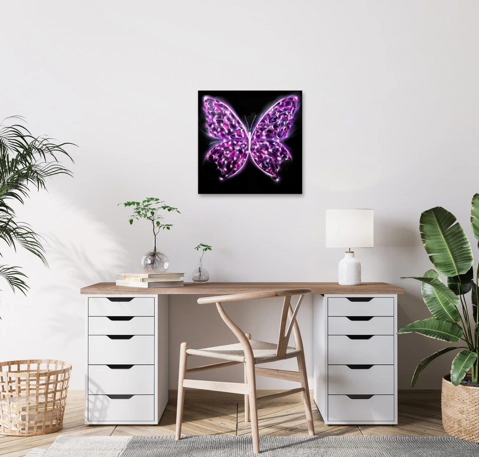 紫色蝴蝶帆布墙艺术 24x24 现代帆布 Giclée 打印即挂 — 第 4/4 张图片