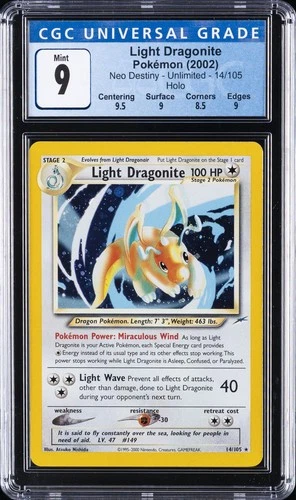 2002 POKEMON NEO DESTINY UNLIMITED HOLO #14 LIGHT DRAGONITE CGC 9