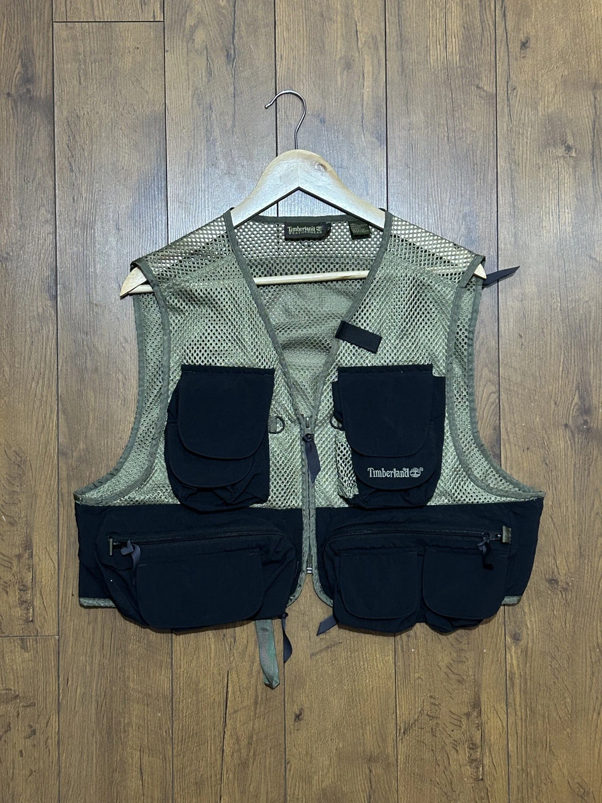 Vintage Timberland Weather Gear Fishing Utility Vest Medium Mens Black Green C51
