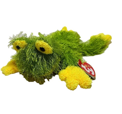 Ty Punkies Hopscotch Green Frog Plush Neon Furry Stuffed Animal w/ Hang Tag