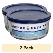  2 pack Anchor Hocking Glass Food Storage Container with Lid, 4 Cup Round