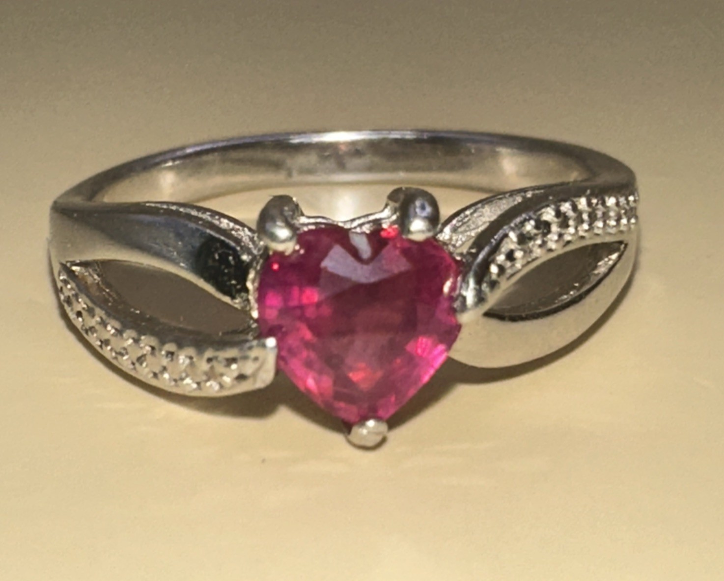 Heart Shape Pink Stone Set Split Shank Sterling S… - image 1