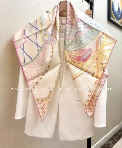 Sallys 18 Momme Twill Silk Wrap Scarf Horse Head Print Double Face Shawl 35"