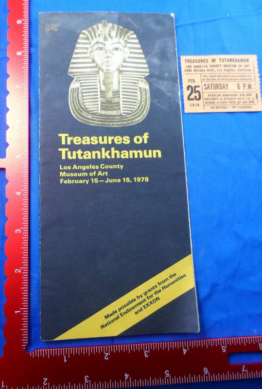 Treasures of Tutankhamun Exhibit Brochure, Ticket Stub from 1978- King Tut LACMA