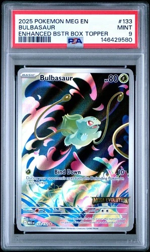 2025 POKEMON EN MEGA EVOLUTION ENHANCED BOX TOPPER BULBASAUR PSA 9