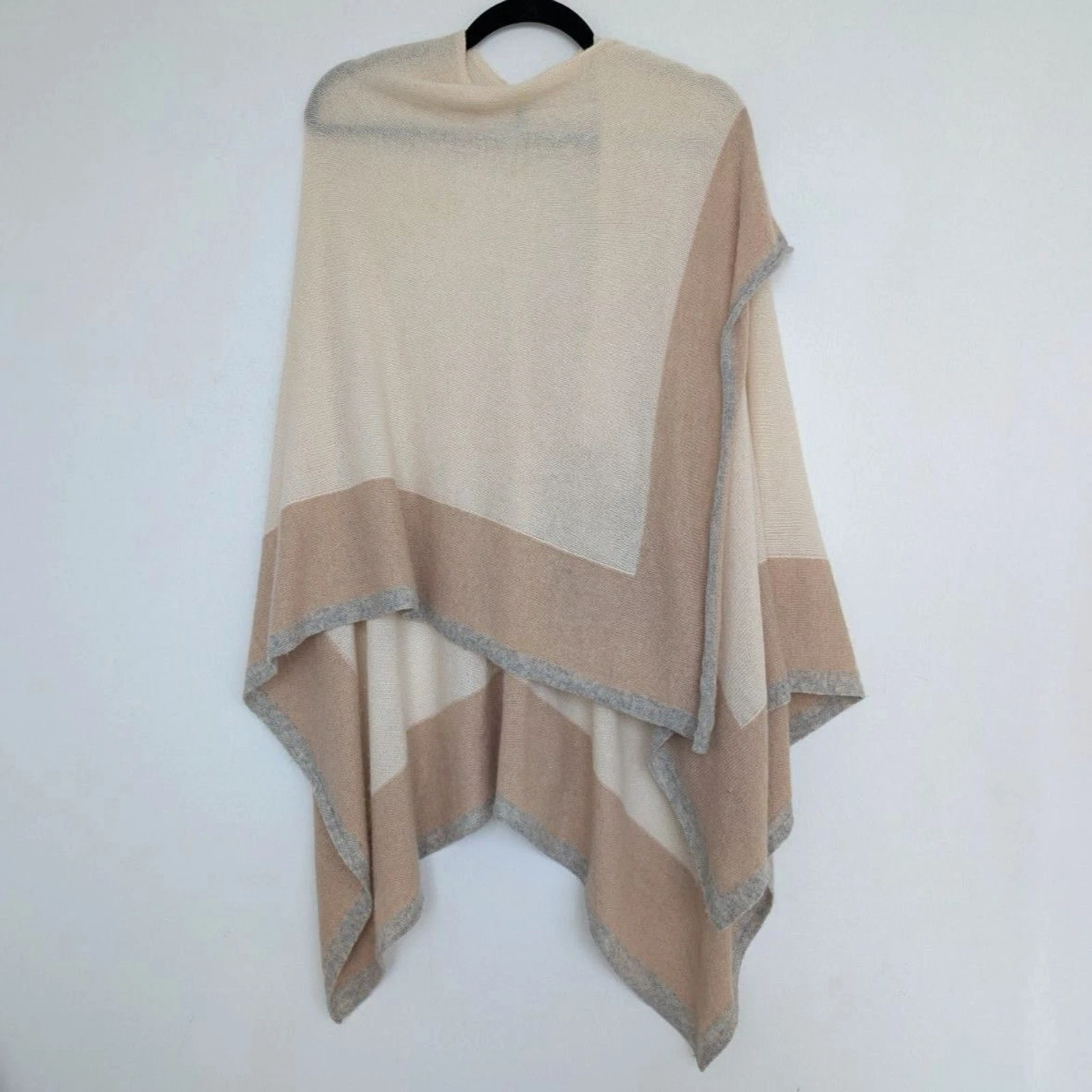 J. McLaughlin Cashmere Colorblock Poncho Shawl Wrap Kimono Cardigan One Size