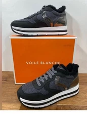 NIB Voile Blanche Maran Black Silver faux fur lined platform Sneakers 41 $358
