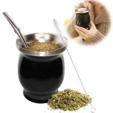 Stainless Steel Yerba Mate Cup Set w/Bombillas Cleaning Brush Double Walled