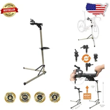 Pro Bike Repair Stand - Portable Mechanic Workstation - 360° Swivel, Tool Tra...