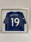 Signed & Framed Mason Mount Blue Soccer Jersey 28x25"