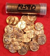 1959-D Lincoln Memorial Cent Penny 50 Coin roll BU coins rolls