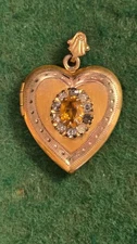 Victorian Tri Color Rose Gold Filled Yellow And Clear Paste Heart Locket