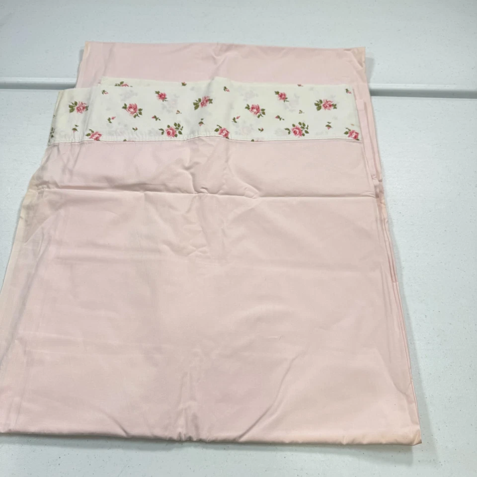 vintage springmaid twin flat sheet pink floral edge cotton mcm retro - Image 2 of 4