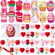 28 Packs Valentine Cards with Mochi Squishy Toys Kids Classroom Exchange Favors 