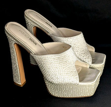 Fashion Nova All Eyes On Me Platform Mules Sz 7 White Rhinestone Bridal Heels