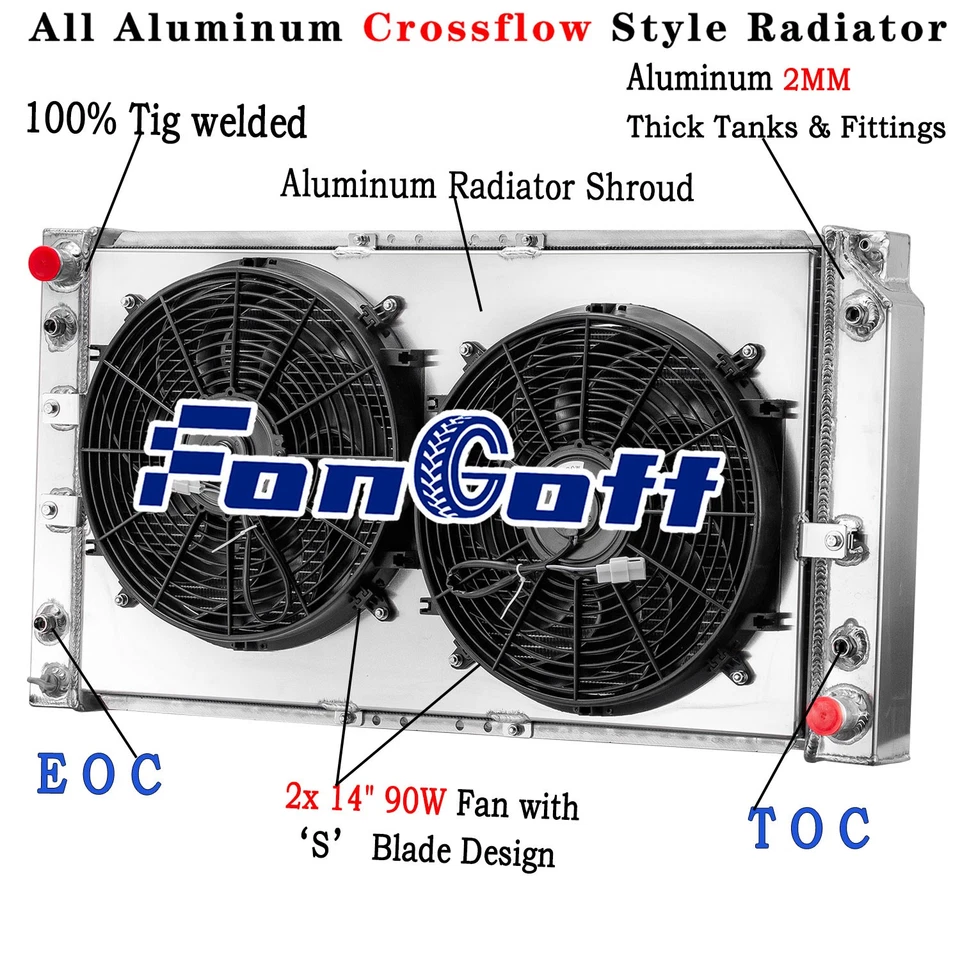 3 Row Radiator Shroud Fan For 1994-1996 Chevy Caprice Impala Cadillac Fleetwood - Image 2 of 4