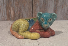 Vintage South Africa Colorful Small Lion Cub Fenix Raku Pottery Statue Figurine