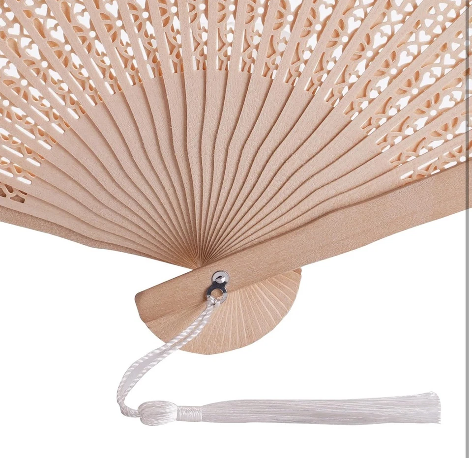 24 Pc Wood Ivory Hand Fan Hand Held Folding Fan with Gift Bags Wedding Favors - Image 3 of 4