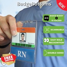 RN Badge Buddy Holder Combo, Horizontal ID Nursing Accessories Clear Sleeve