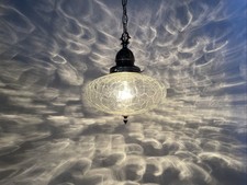RESTORED Vtg MCM Mid Mod Pendant Swag Hall Light 1950s 1960s Clear Crackle Glass