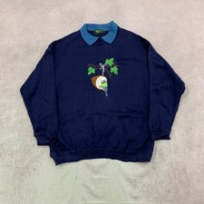 Vintage Sweatshirt embroidered bird and leaves patterned jumper with collar