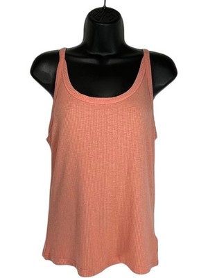 Z SUPPLY Casa Rib Tank Top Sz M Coral Orange Scoop Neck Spaghetti Strap Cotton
