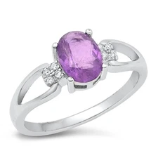 Oval Purple CZ Simple Promise Ring New .925 Sterling Silver Band Sizes 4-10