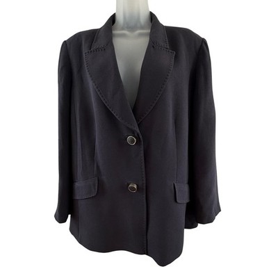 Marina Rinaldi Jacket Womens 27 US 18 Navy Blue Crepe Blazer 2 Button Made Italy