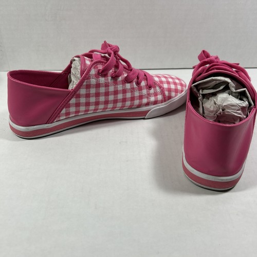 Isaac Mizrahi 10 Medium Pink White Gingham Check Summer Tenner Shoes - Picture 4 of 8