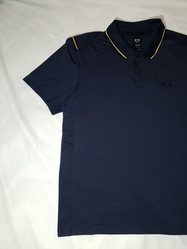 Oakley Navy Blue & Yellow Short Sleeve Quick Dry Golf Polo Shirt Mens XXL 2XL - Picture 3 of 15