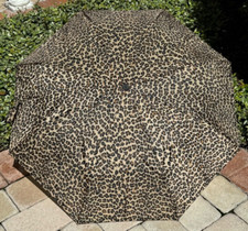 TOTES UMBRELLA ANIMAL PRINT BROWN BLACK AUTO OPEN NWT