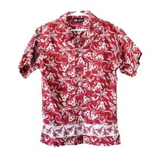 Faded Glory Youth Red Hawaiian Tropical Shirt Boys Short Sleeve Button Up