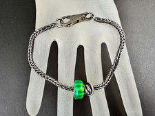 LAA Trollbead 925 Sterling Silver Green Glass Swaying Straws Bead Charm Bracelet