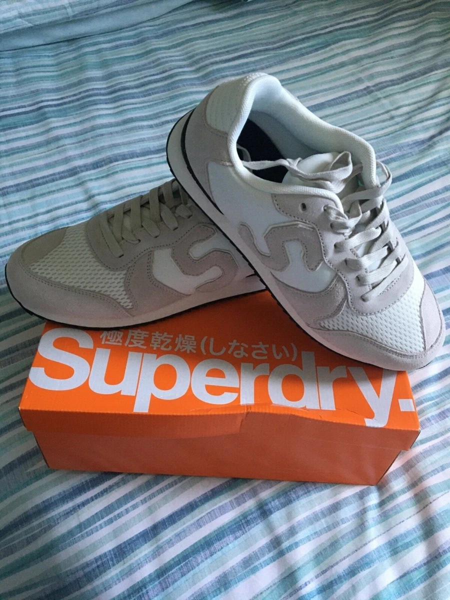 mens superdry trainers size 10 white off white grey cream retro