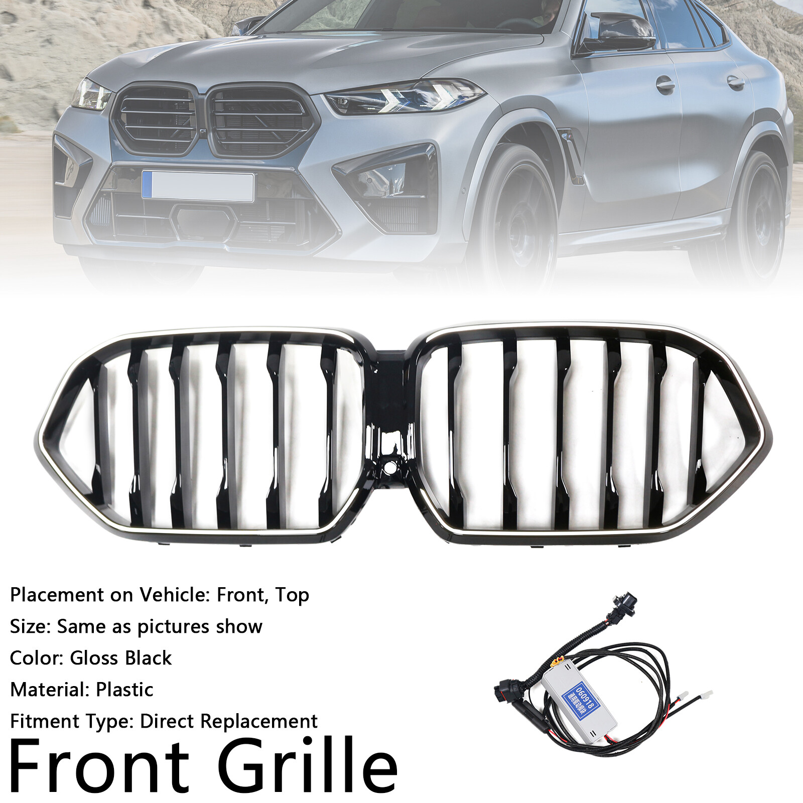 Black Front Bumper Grille Grill Fit BMW X6 G06 M60i 2023-2025 W/Camera Hole PA
