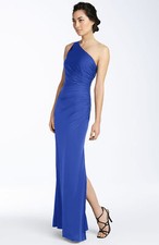 Adrianna Papell One Shoulder Jersey Gown Sz 12 Blue Royal