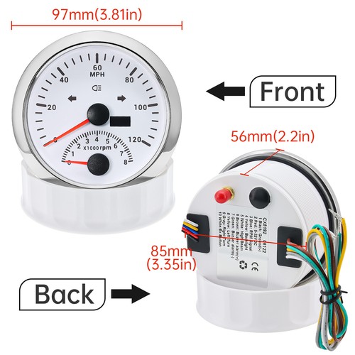 2 Gauge Set 85mm White GPS Speedometer 120MPH Tacho/Fuel/Oil/Temp/Volt W/Sensor - Picture 5 of 18