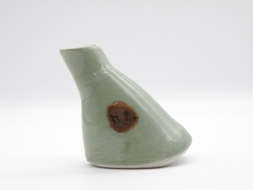 Vtg Handmade Art Pottery Bud Vase Unique Earthy Tone Green Brown 3.5” Marked JS - Picture 5 of 14