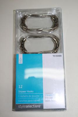 12x Lot -  Shower Curtain Hooks StyleSelections Chrome Finish Roller Wheels