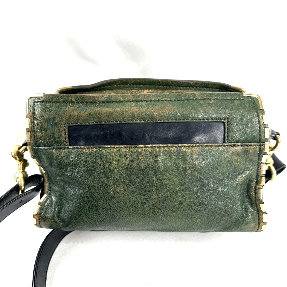 Cartera Bandolera Pequeña de Cuero Verde Gryson Tachuelas de Latón Forro de Gamuza Rara Foto 4 de 4