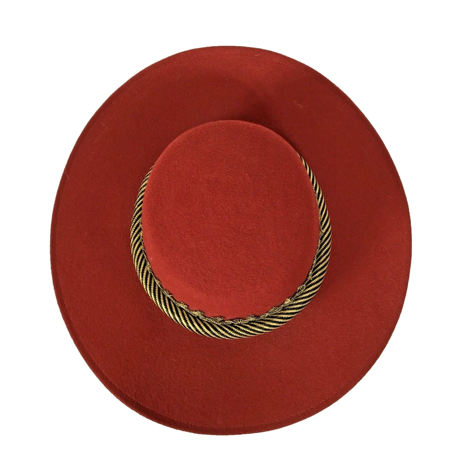 Precioso sombrero de lana de fieltro rojo con adornos dorados DE COLECCIÓN Whittall & Shon Doeskin Foto 2 de 4