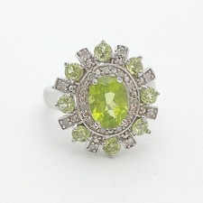 New '1' Sterling Silver 925 Green Peridot  White Topaz 20mm Flower Ring Size 8